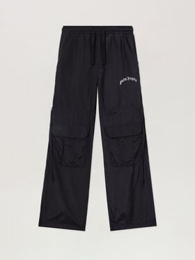Curved Logo Drawstring Cargo Pants PALM ANGELS Curved Logo Drawstring Cargo Pants BLACK - OFF WHITE PAMCF03F26FB01