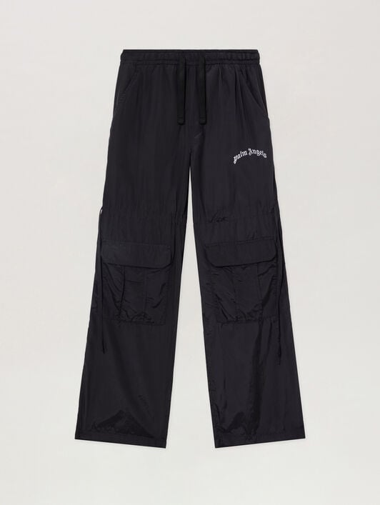 Curved Logo Drawstring Cargo Pants PALM ANGELS Curved Logo Drawstring Cargo Pants BLACK - OFF WHITE PAMCF03F26FB01