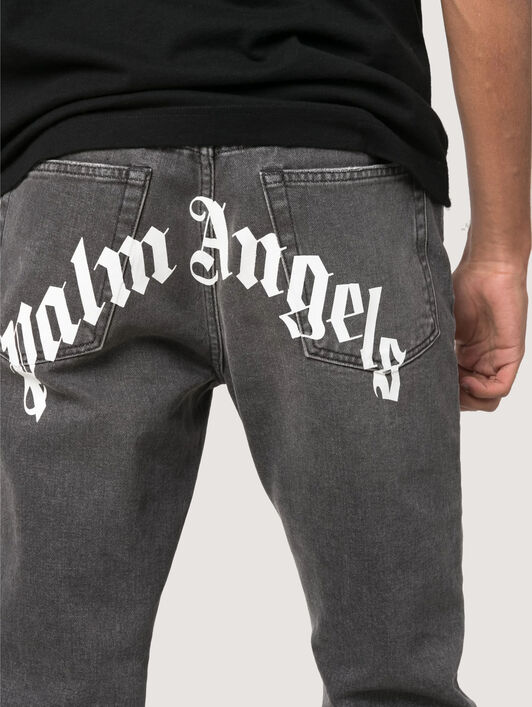 PALM ANGELS Curved Logo Denim Jeans BLACK WHITE PMYA012C99DEN001