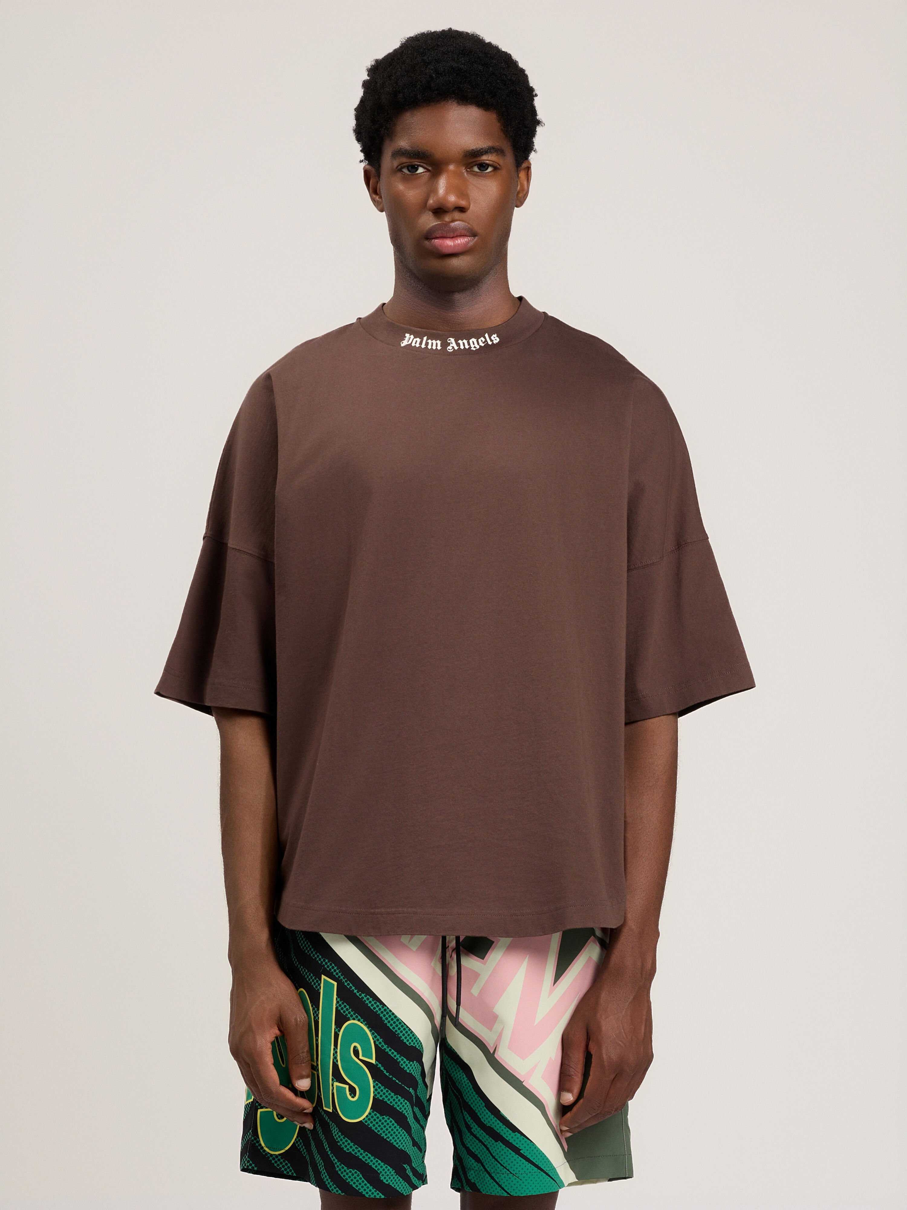 PALM ANGELS Classic Logo Over T-Shirt BROWN OFF WHITE PMAA10BS26JER001