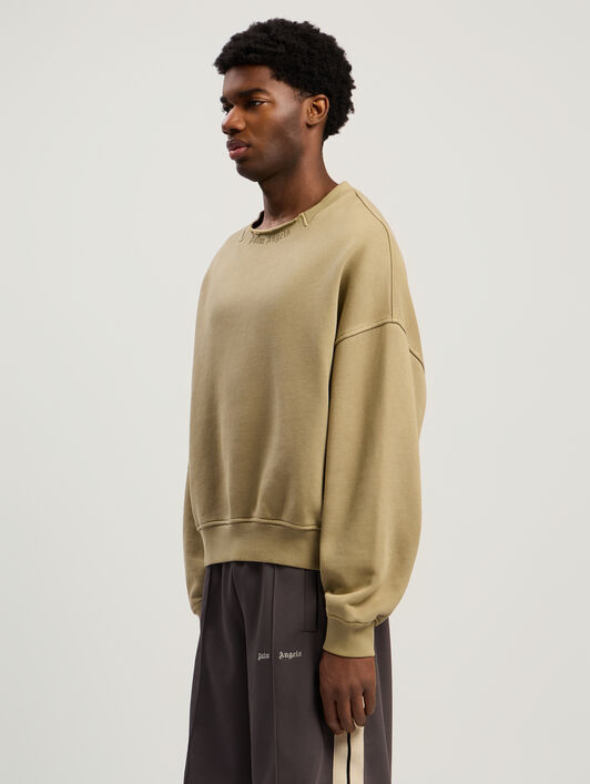 Curved Logo Loose Collar Crew PALM ANGELS Curved Logo Loose Collar Crew ARMY GREEN - DARK GREEN PMBA08KF25FLE001