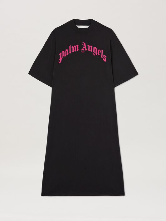 PALM ANGELS  Curved logo oversize T-shirt dress BLACK - FUCHSIA PWDH008S25JER001