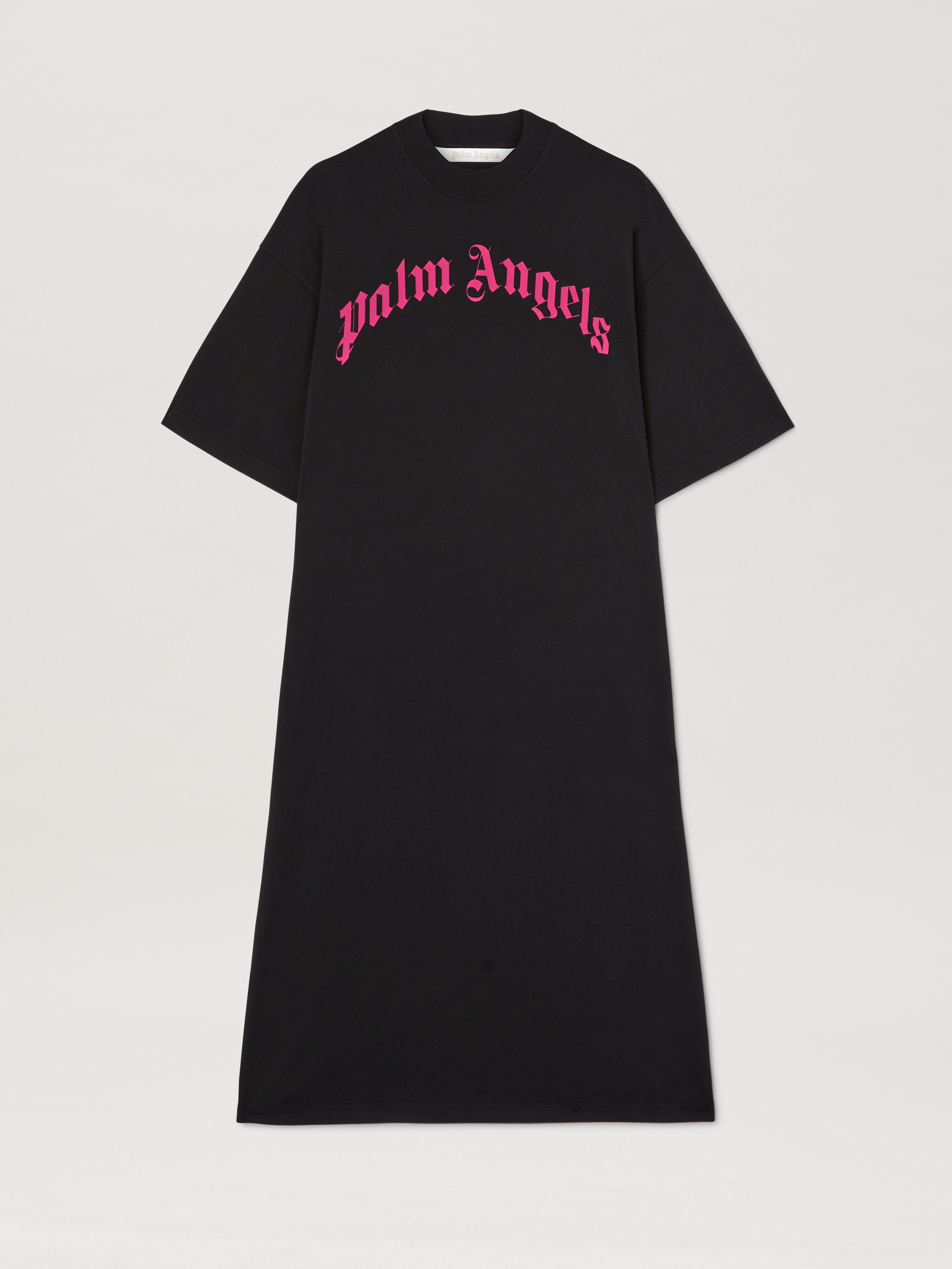PALM ANGELS  Curved logo oversize T-shirt dress BLACK - FUCHSIA PWDH008S25JER001