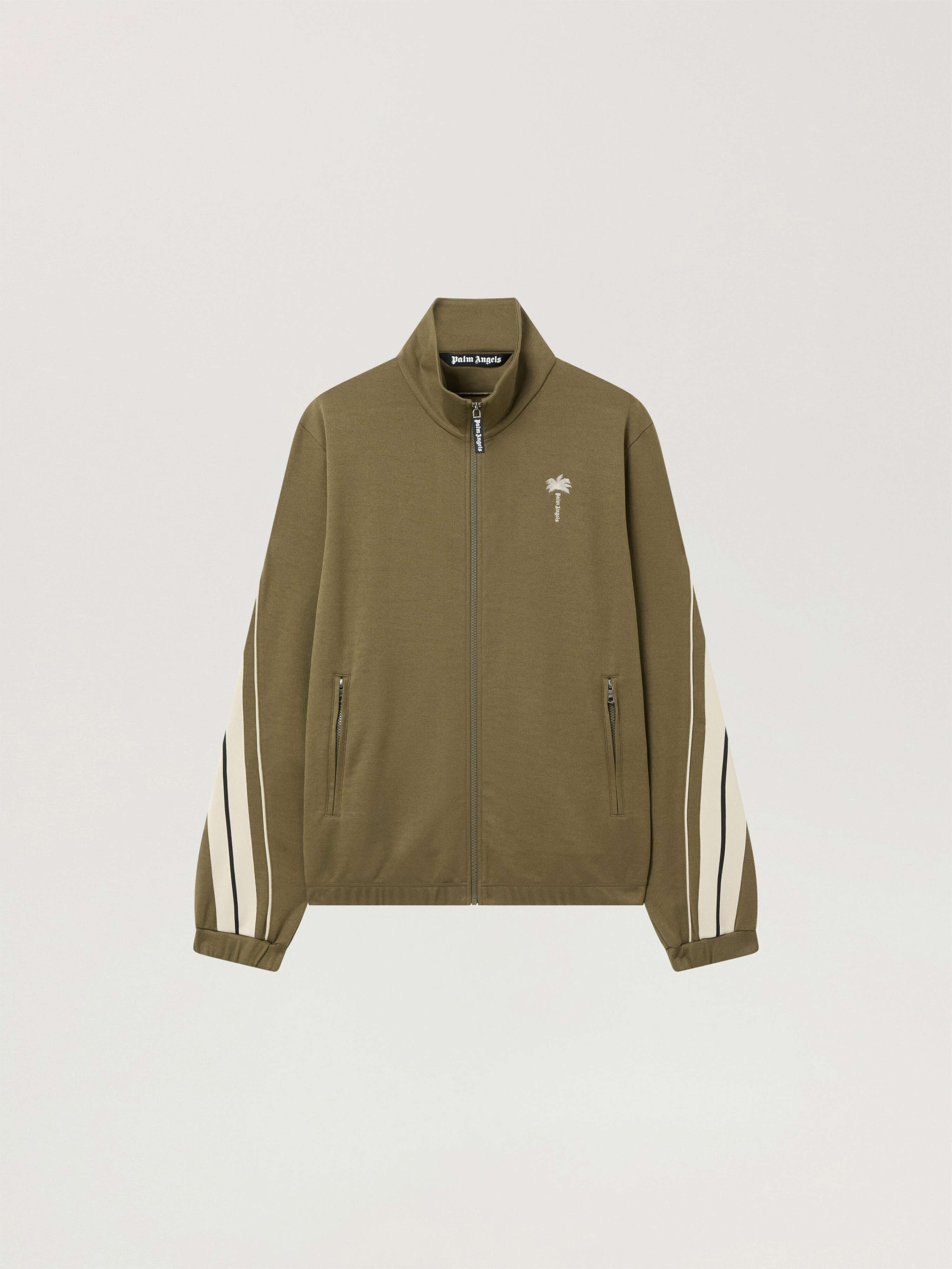 Palm Tree Striped Track Jacket PALM ANGELS Palm Tree Striped Track Jacket OLIVE GREEN - OFF WHITE PAMBD06W26FB01