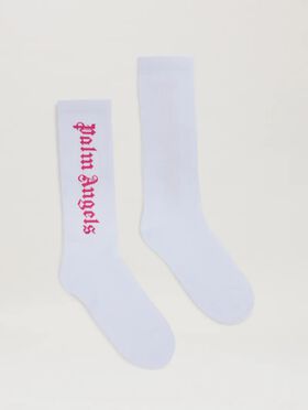 PALM ANGELS  Hohe Socken mit Jacquard-Logo BABY BLUE - OFF WHITE PWAA017S25JER001