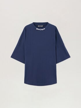 PALM ANGELS Classic Logo Over T-Shirt NAVY BLUE OFF WHITE PMAA10BS26JER001