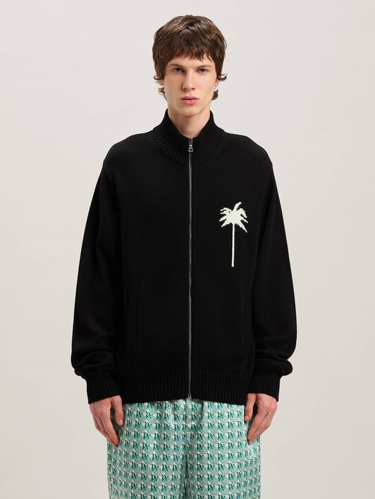 PALM ANGELS  Strickjacke mit Palme BLACK - OFF WHITE PMHA061S25KNI001