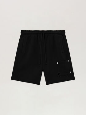 PALM ANGELS Palm Type Sweat Shorts BLACK - OFF WHITE PAMCV03F26FL01