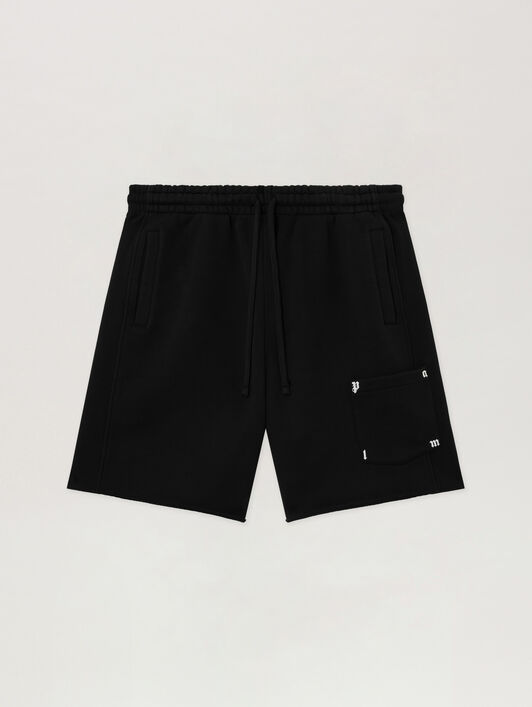 PALM ANGELS Pantaloncini Della Tuta Palm Type BLACK - OFF WHITE PAMCV03F26FL01