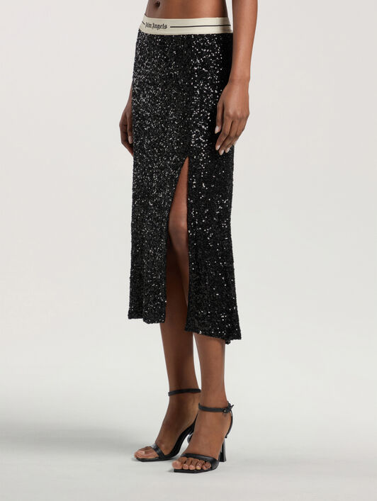 Logo Essential Sequins Midi Skirt PALM ANGELS Logo Essential Sequins Midi Skirt BLACK - CREAM PAWCW02W26FB01