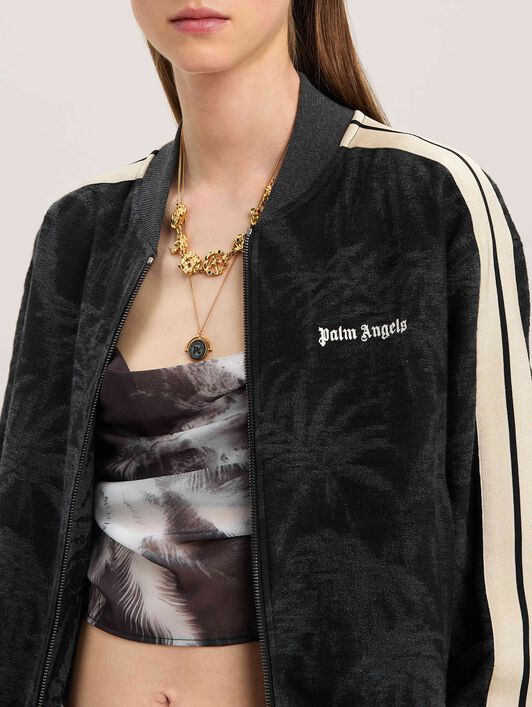 PALM ANGELS  Jacquared Palms Track Jacket BLACK - OFF WHITE PWBD050S25FAB001