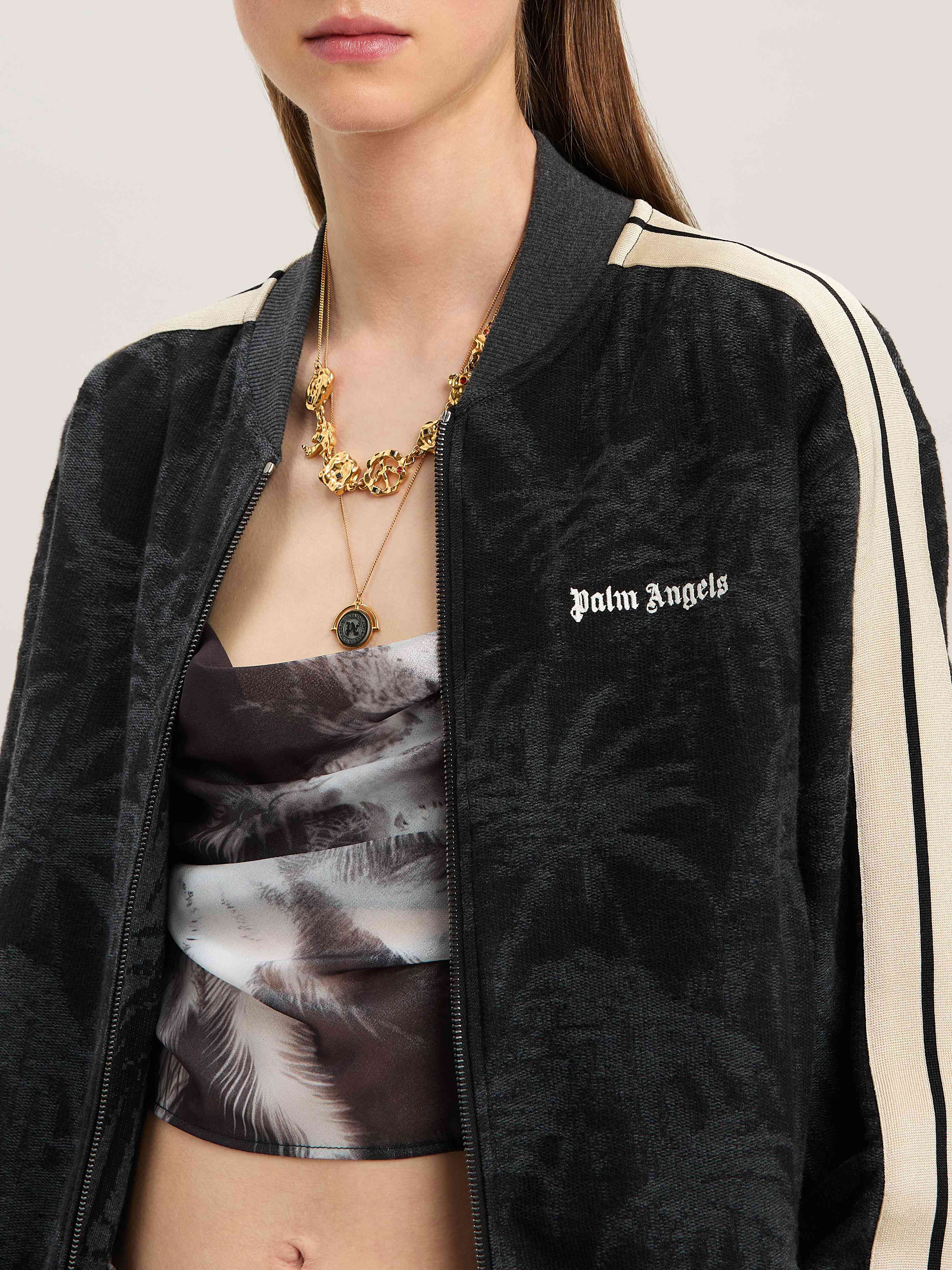 PALM ANGELS  Jacquared Palms Track Jacket BLACK - OFF WHITE PWBD050S25FAB001