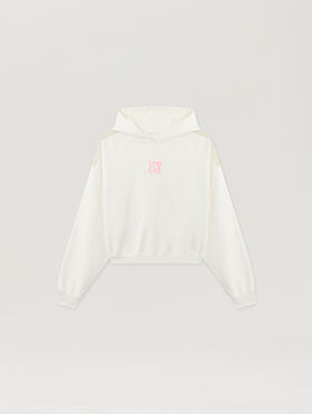 PALM ANGELS Classic Logo Neon Crop Hoody OFF WHITE - PINK PWBB076F25FLE007