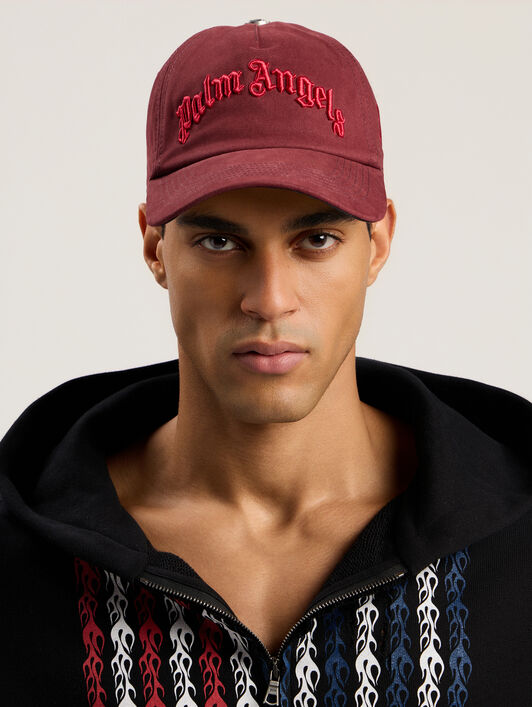PALM ANGELS Curved Logo Cap BURGUNDY - RED PMLB104F25FAB003