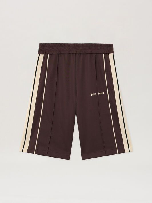 PALM ANGELS Classic Logo Vintage Track Shorts BROWN OFF WHITE PMCL00CS26FAB001