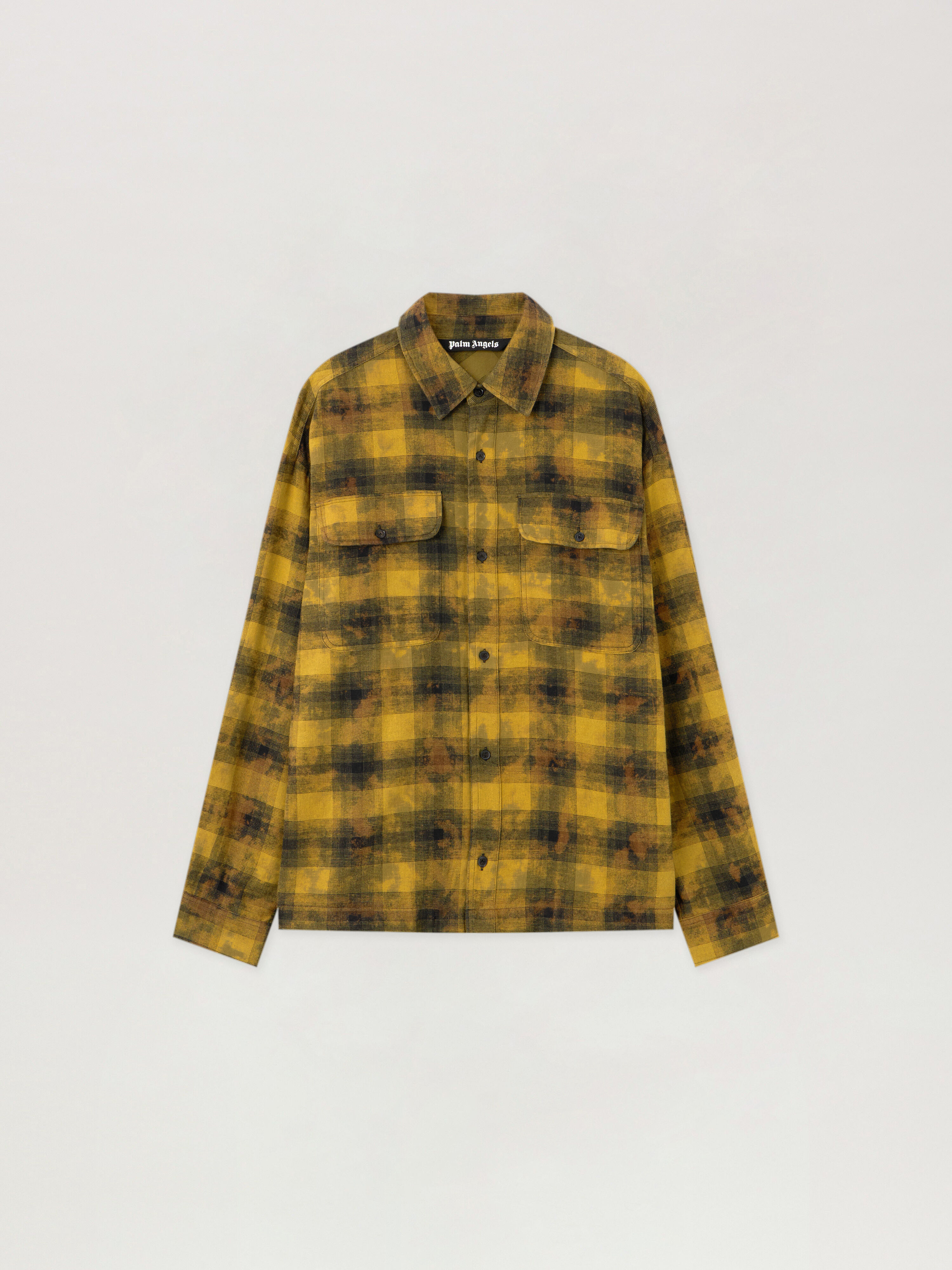 Curved Logo Check Shirt in ARMY GREEN - BLACK for Men | Palm Angels®