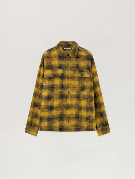 PALM ANGELS Curved Logo Check Shirt L/S ARMY GREEN - BLACK PMGE043F25FAB002