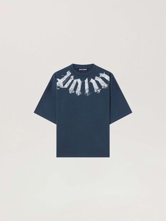 Big Neck Logo Loose Tee PALM ANGELS Big Neck Logo Loose Tee NAVY BLUE - OFF WHITE PAMAA03F26JR01