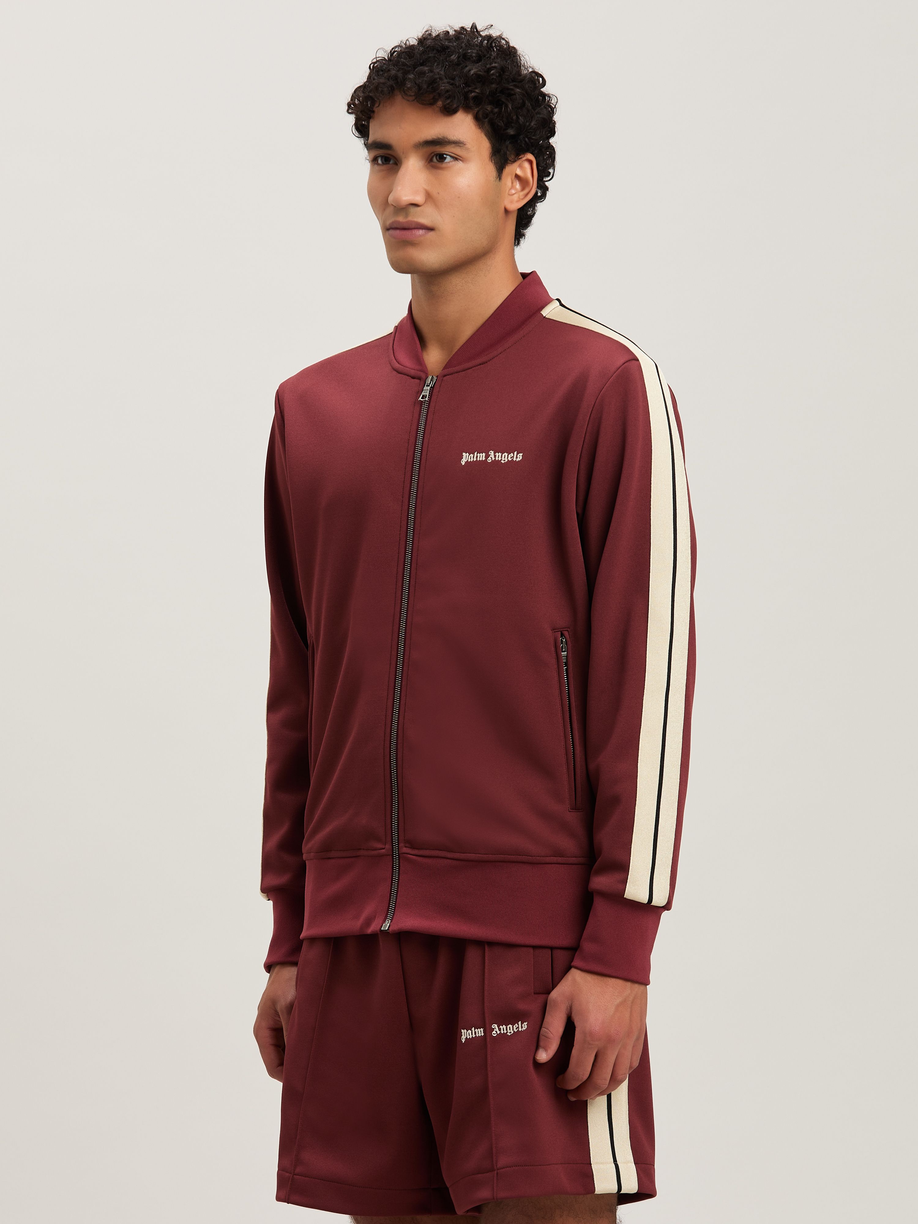 PALM ANGELS  Embroidered Logo Track Jacket BURGUNDY - OFF WHITE PMBD061S25FAB001