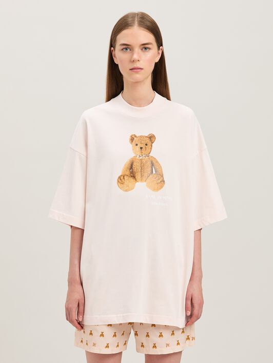 PALM ANGELS  Bear in Mind loose T-shirt SOFT PINK - BROWN PWAA017S25JER004