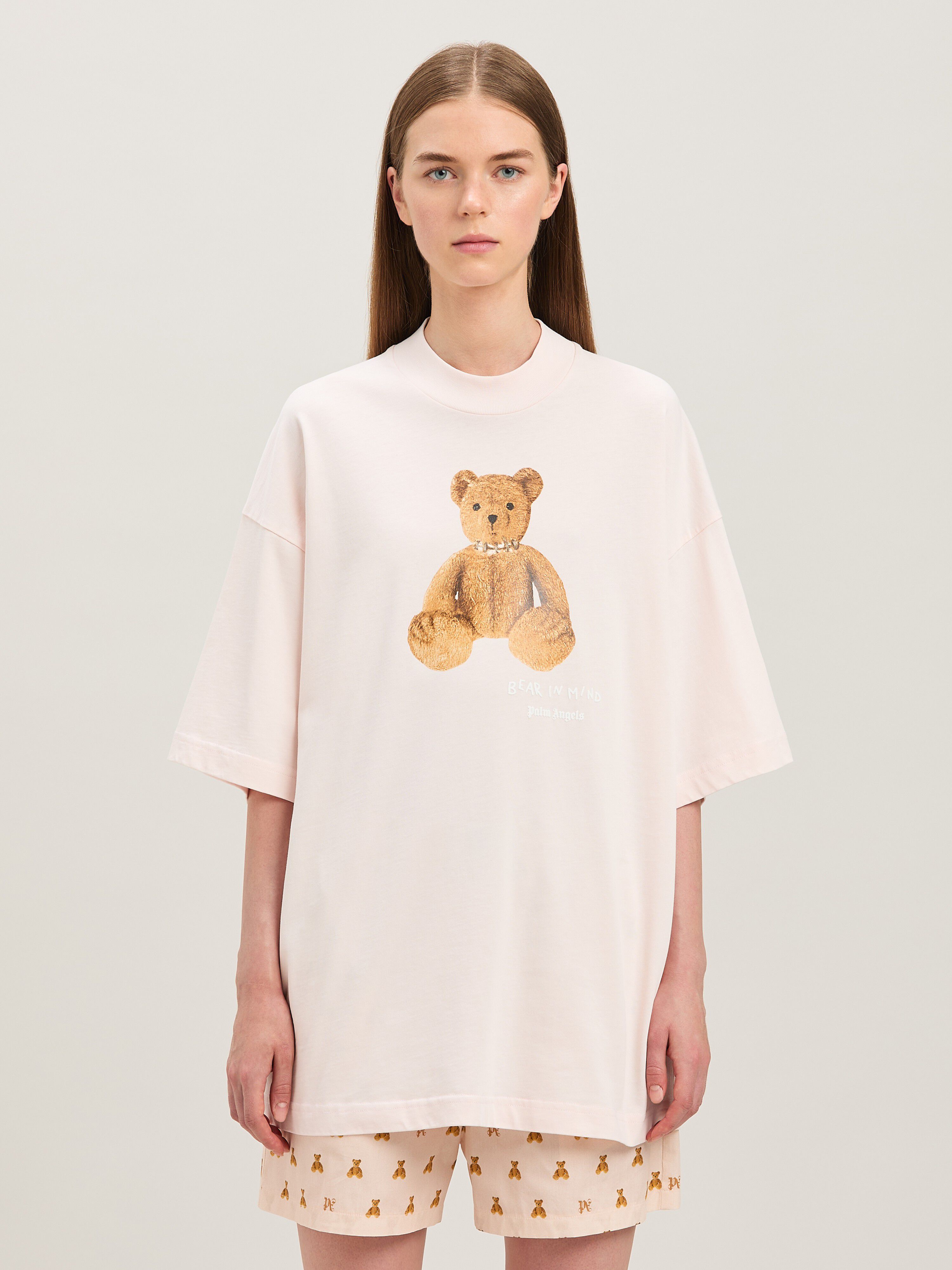 PALM ANGELS  Bear in Mind loose T-shirt SOFT PINK - BROWN PWAA017S25JER004
