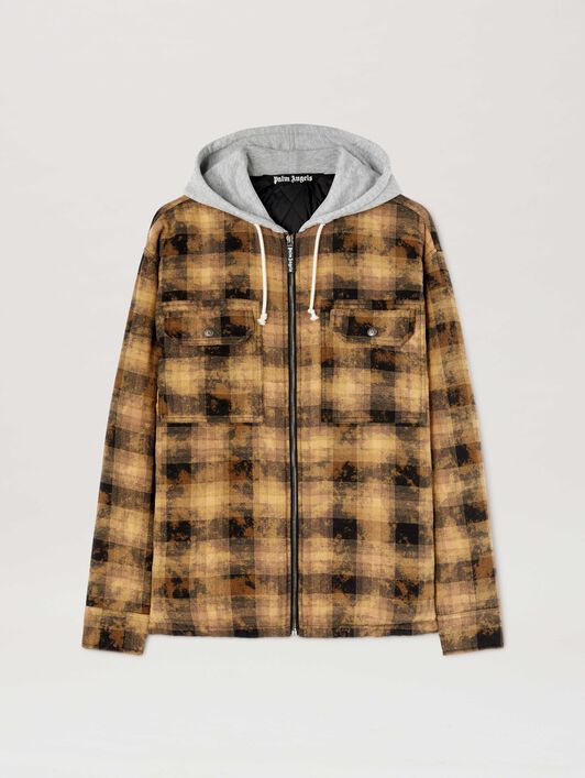 PALM ANGELS  Curved Logo Tartan Overshirt BROWN - OFF WHITE PMES038S25FAB001
