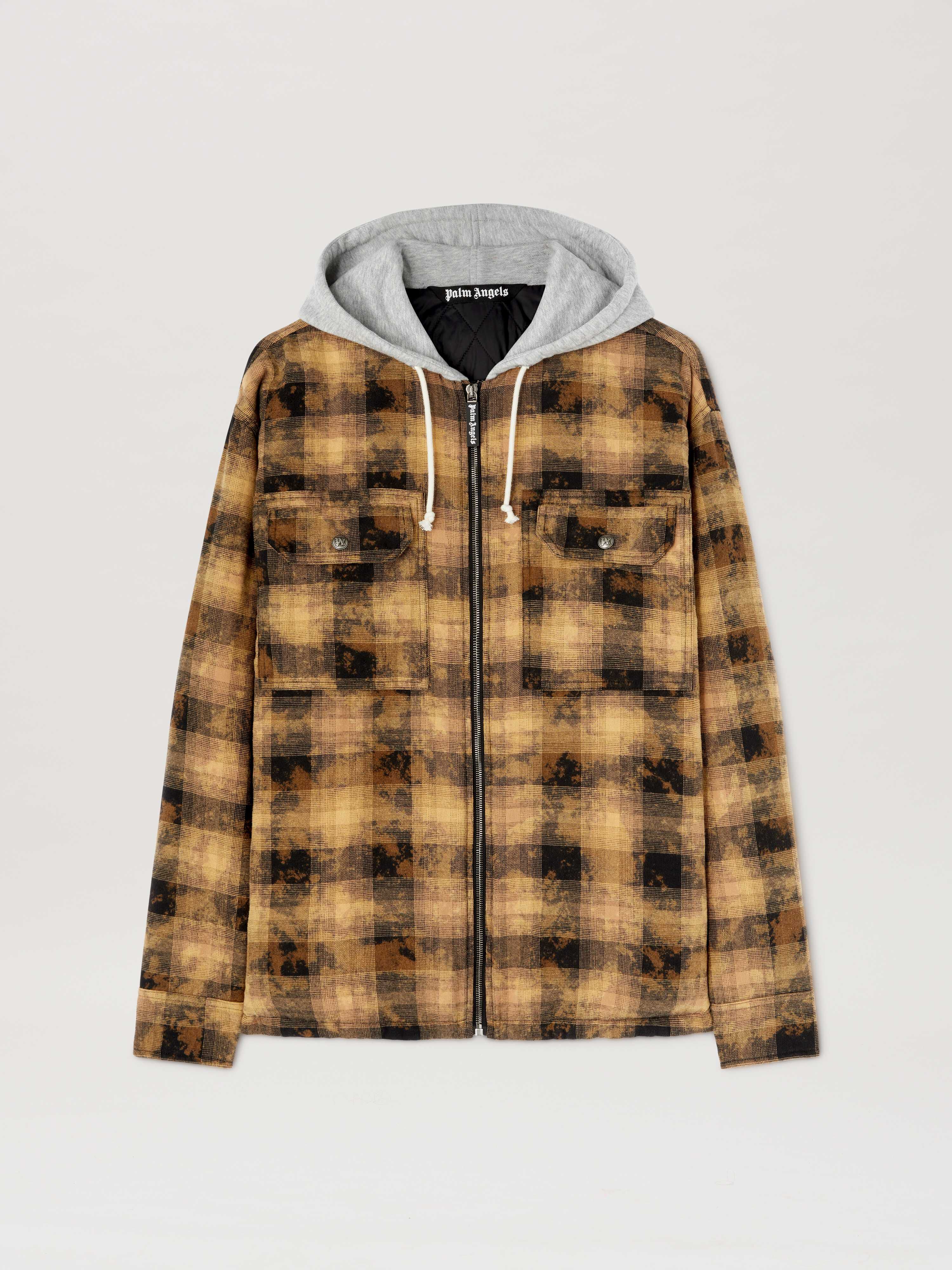 PALM ANGELS  Curved Logo Tartan Overshirt BROWN - OFF WHITE PMES038S25FAB001