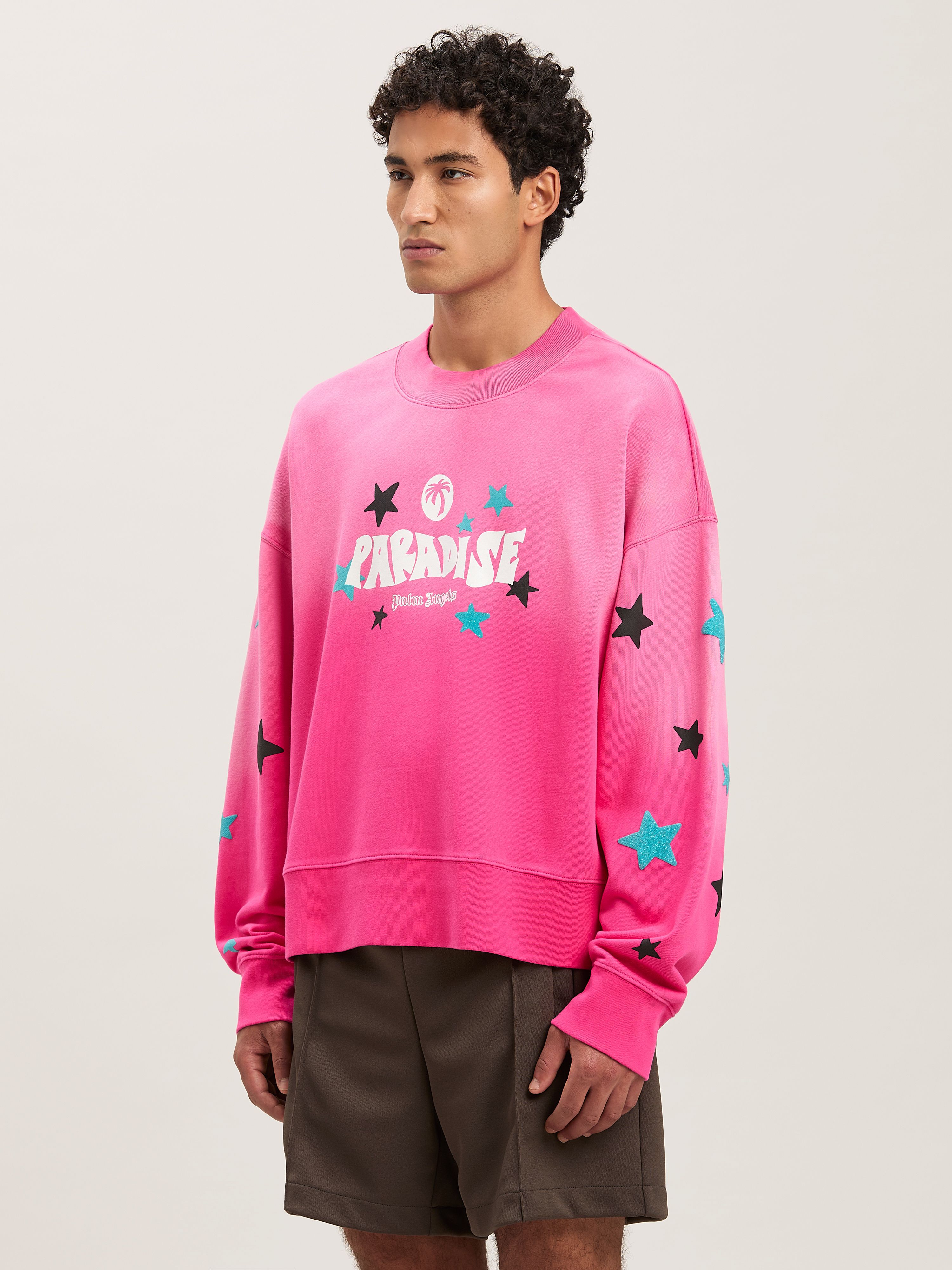 PALM ANGELS  Paradise crewneck sweatshirt FUCHSIA - OFF WHITE PMBA026S25FLE001