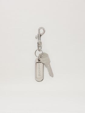 PALM ANGELS  Metallic logo plate key ring BLACK PMND017S25FAB001