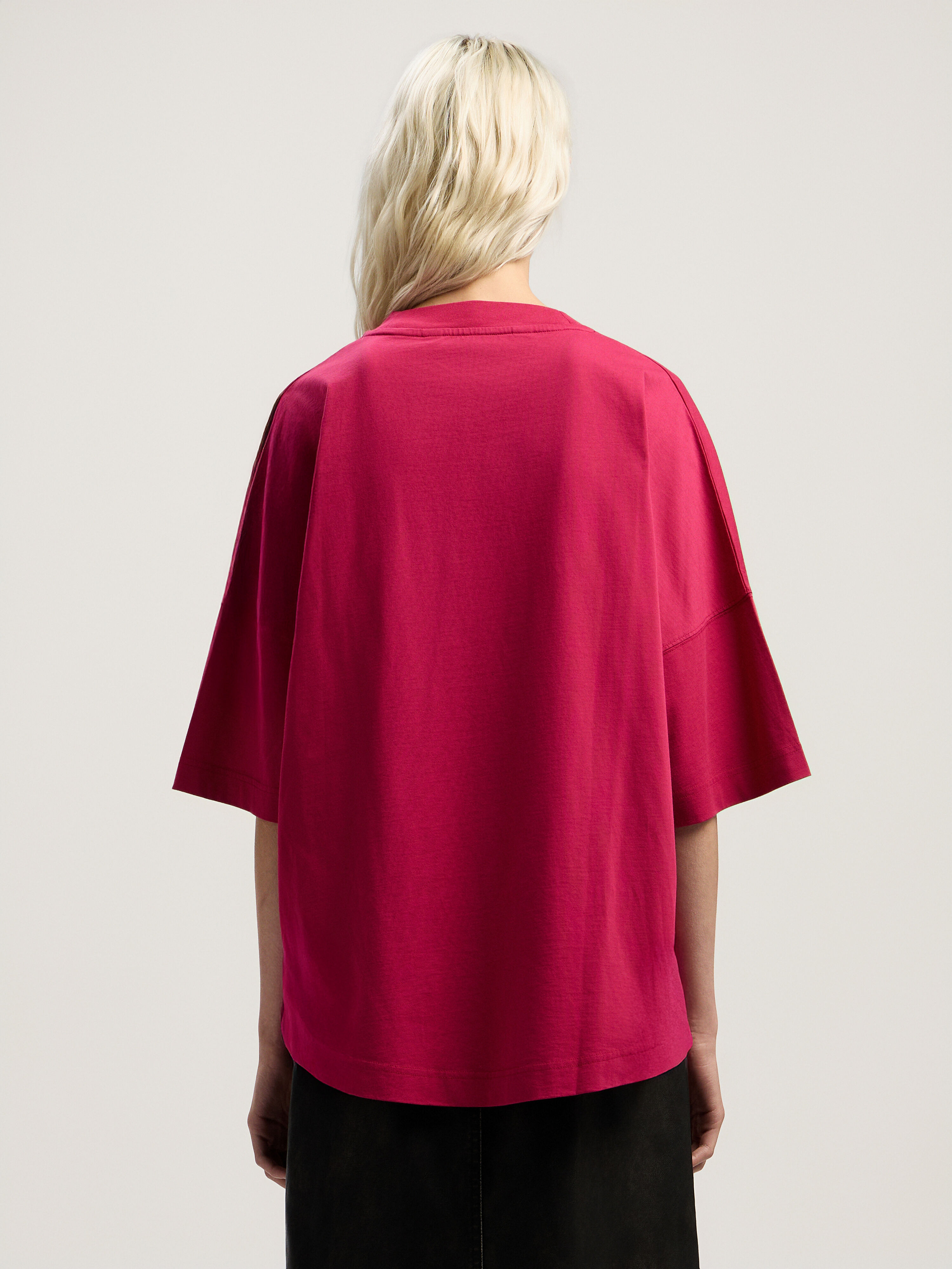 PALM ANGELS Curved Logo Over T-shirt FUCHSIA - PINK PWAA07CF25JER001