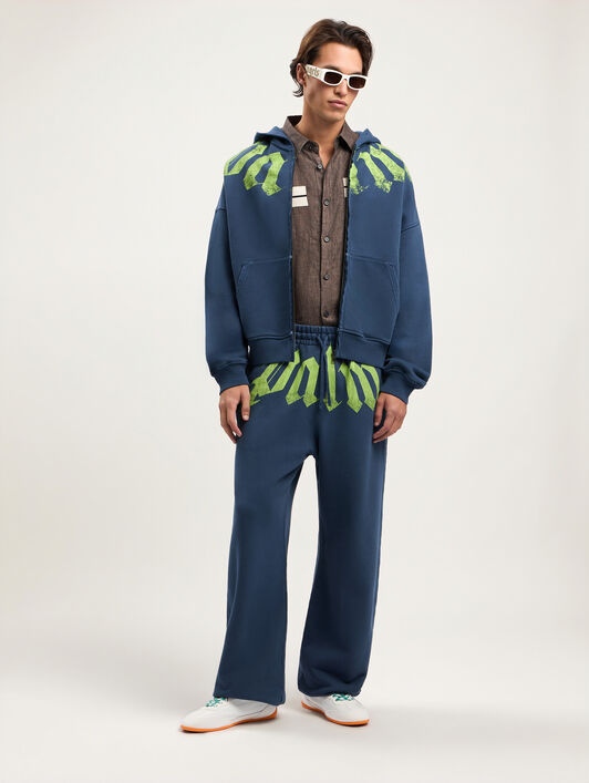 PALM ANGELS Big Waist Logo Sweatpants NAVY BLUE LIME PMCH025S26FLE003