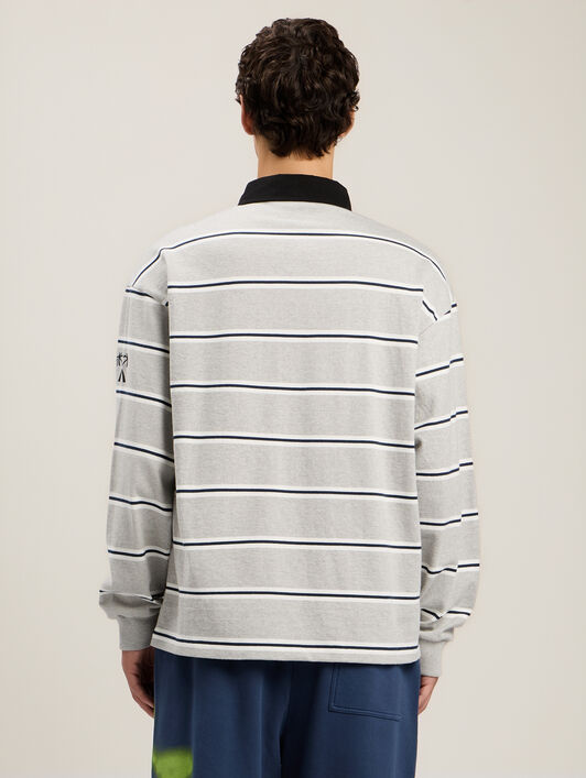 PALM ANGELS Palm Sport Long-Sleeved Polo Shirt MELANGE GREY BLACK PMGC01DS26FAB001