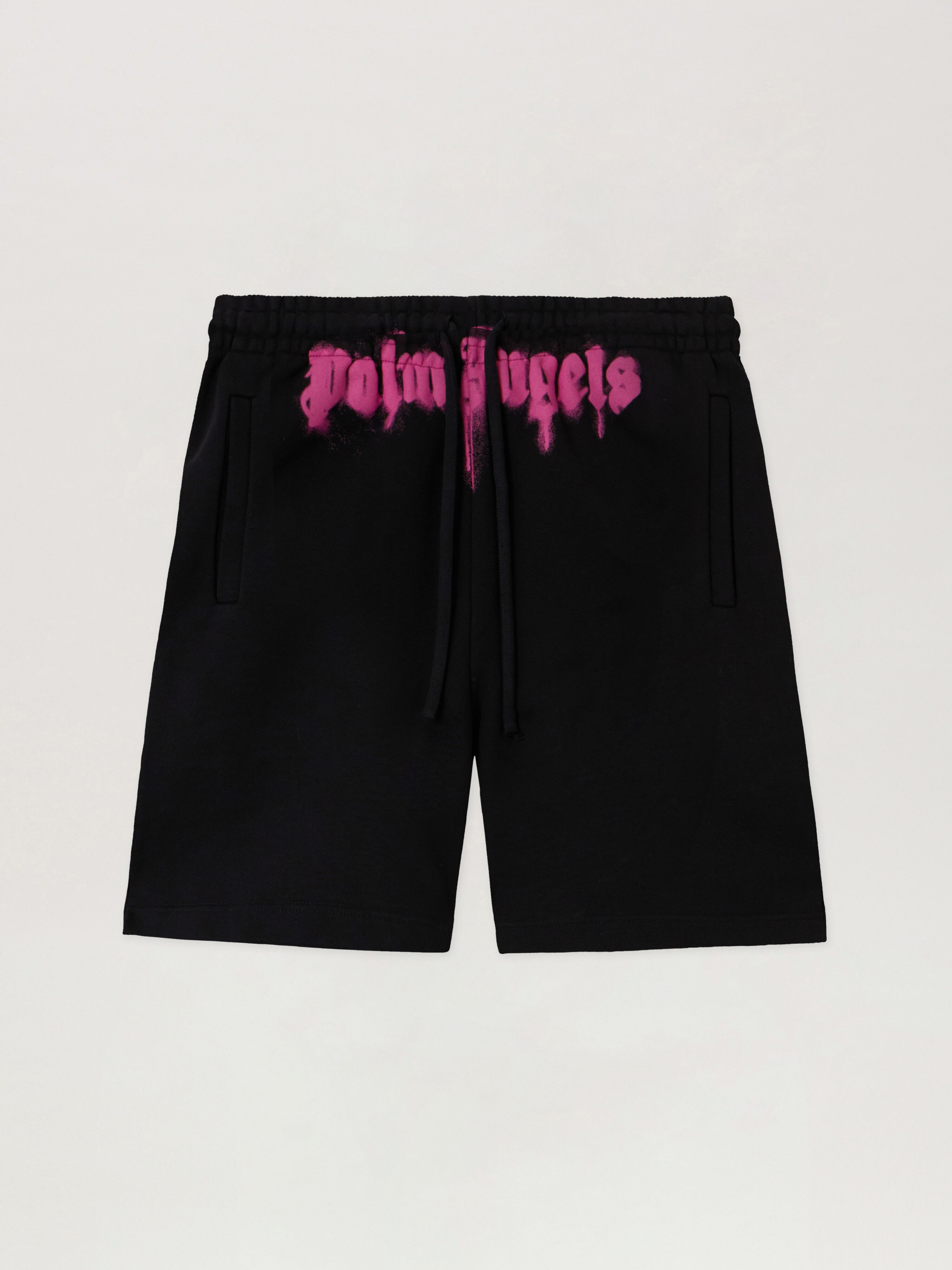 Sprayed Logo Sweatshorts in BLACK - FUCHSIA for Men | Palm Angels®