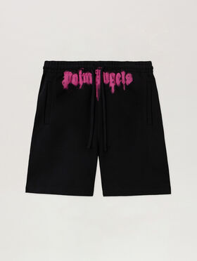 PALM ANGELS Waist Logo Sweatshort BLACK - FUCHSIA PMCI019F25FLE003