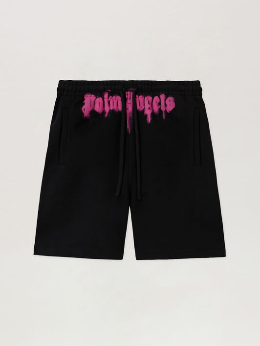Sprayed Logo Sweatshorts PALM ANGELS Sprayed Logo Sweatshorts BLACK - FUCHSIA PMCI019F25FLE003