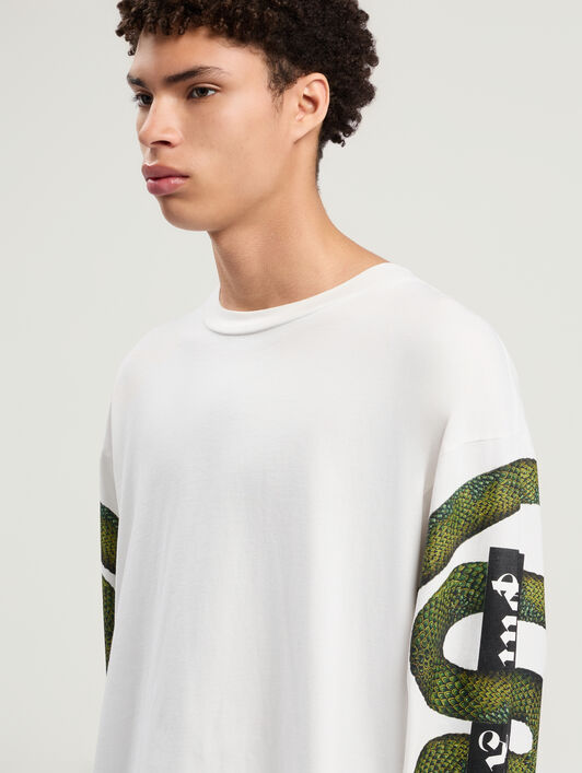 PALM ANGELS Snake Box Logo Long Sleeve T-Shirt OFF WHITE - GREEN PMAB058F25JER002