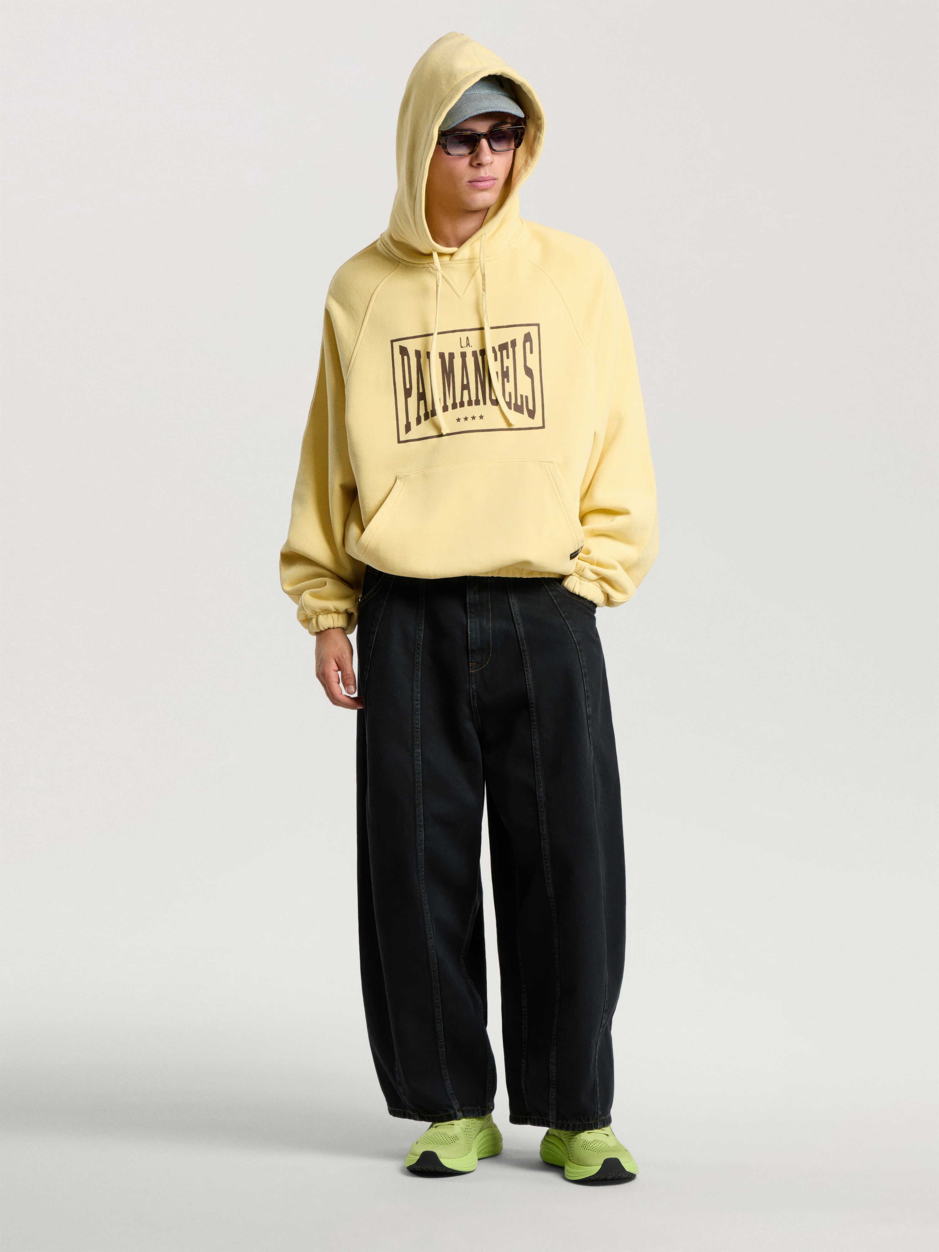 PALM ANGELS Vintage Box Logo Loose Hoodie LIGHT YELLOW - MAUVE PAMBB04F26FL01