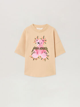 PALM ANGELS Pa Punk Bear Over Tshirt S/S BEIGE - ROSE PINK PGAA001F25JER002