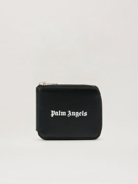 PALM ANGELS Classic Logo Zip Around Wallet BLACK OFF WHITE PMNC025S26LEA001