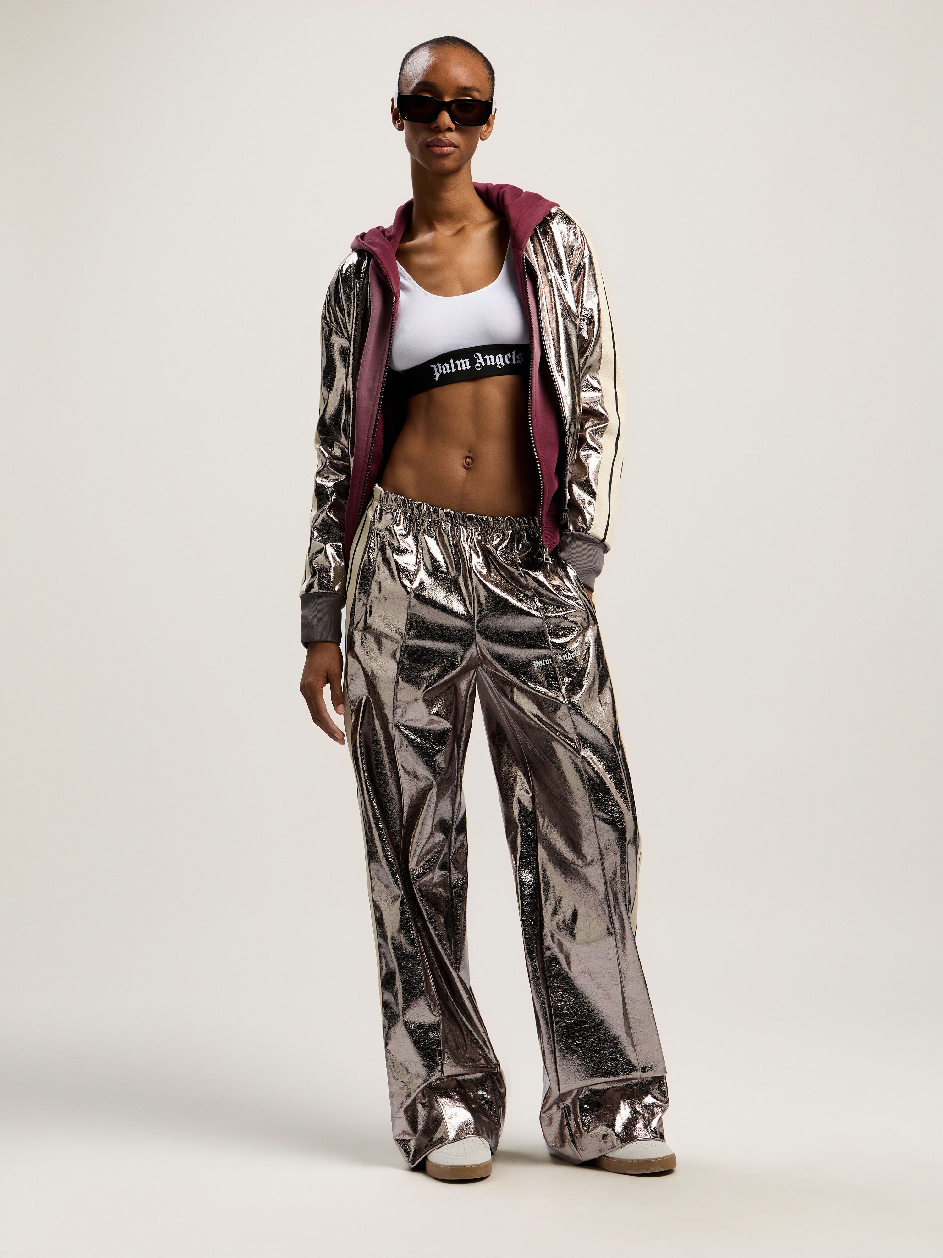 PALM ANGELS Laminated Track Jacket GUNMETAL - OFF WHITE PWBD050F25FAB001