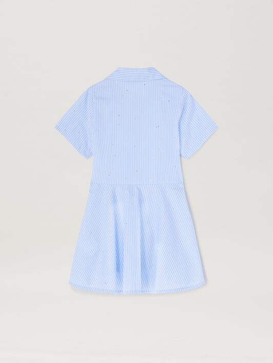 PALM ANGELS  Kariertes Hemdkleid mit Strassstreifen DUSTY BLUE - WHITE PGDB018S25FAB002