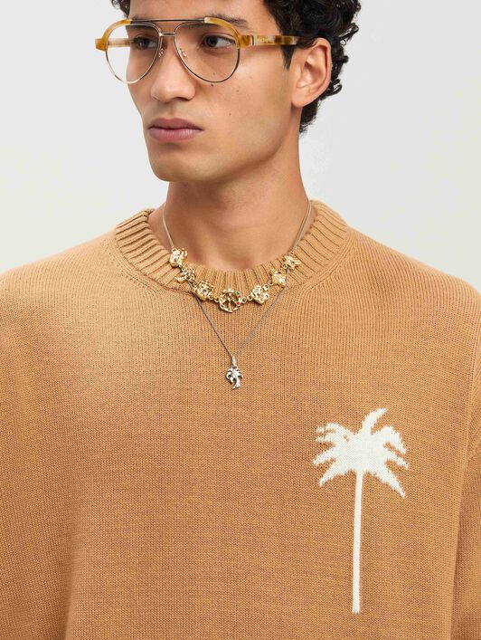 PALM ANGELS  Palm Inlay knit sweater BEIGE - OFF WHITE PMHE080S25KNI001