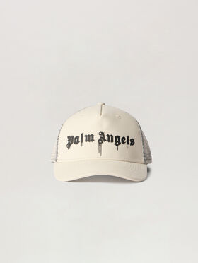 PALM ANGELS Spray Logo Trucker Cap OFF WHITE - BLACK PMLB068F25FAB002