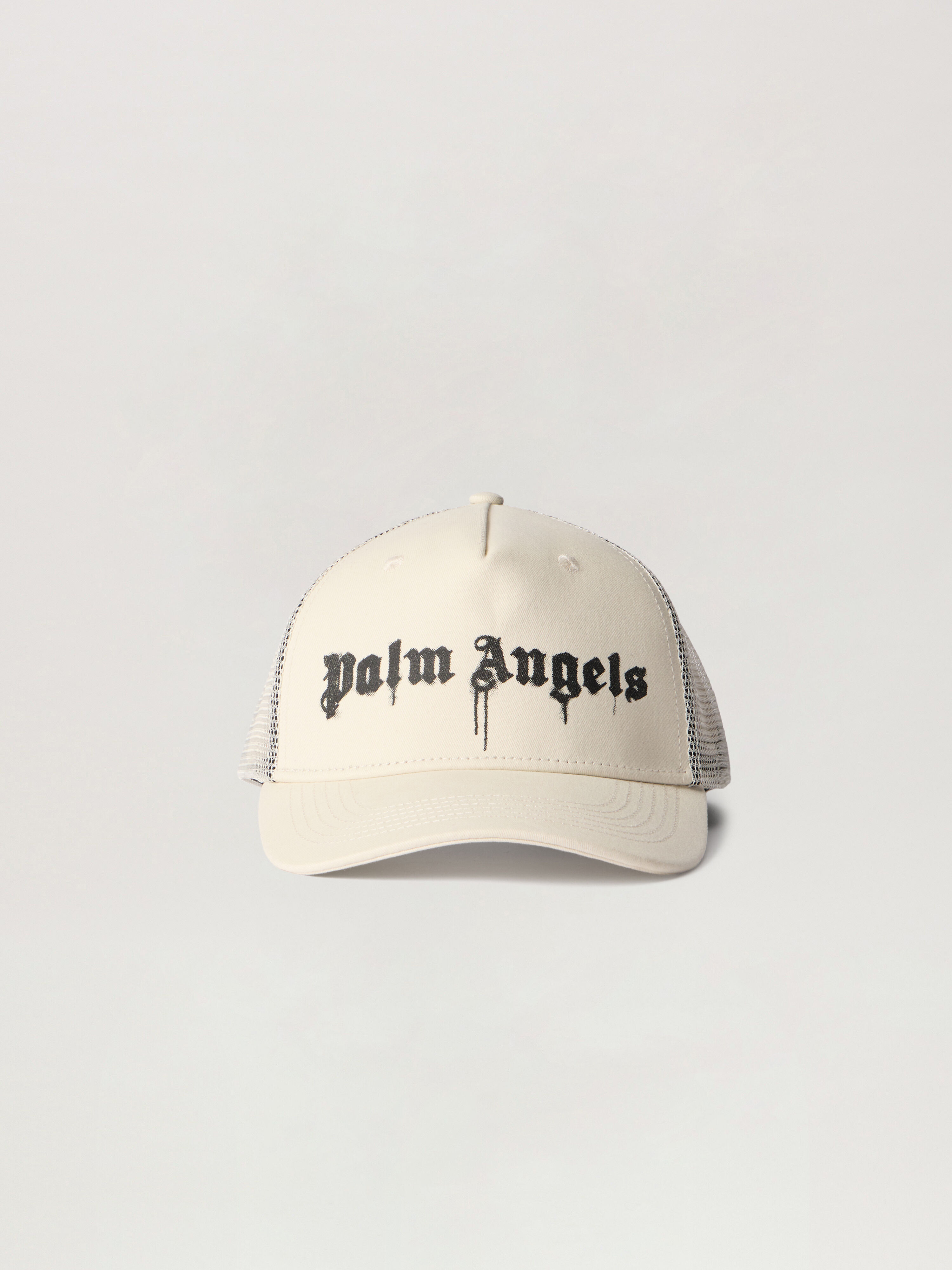 PALM ANGELS Spray Logo Trucker Cap OFF WHITE - BLACK PMLB068F25FAB002