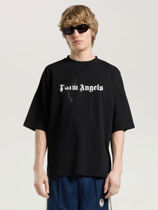PALM ANGELS Palm Drift Loose Tee BLACK - OFF WHITE PAMAA03W26JR06