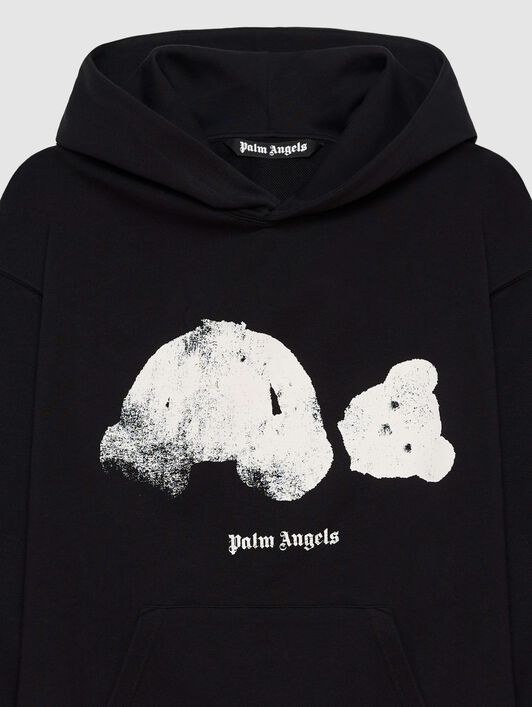 PALM ANGELS Spray Broken Bear Hoodie Black/White PMBB17DT26FLE002