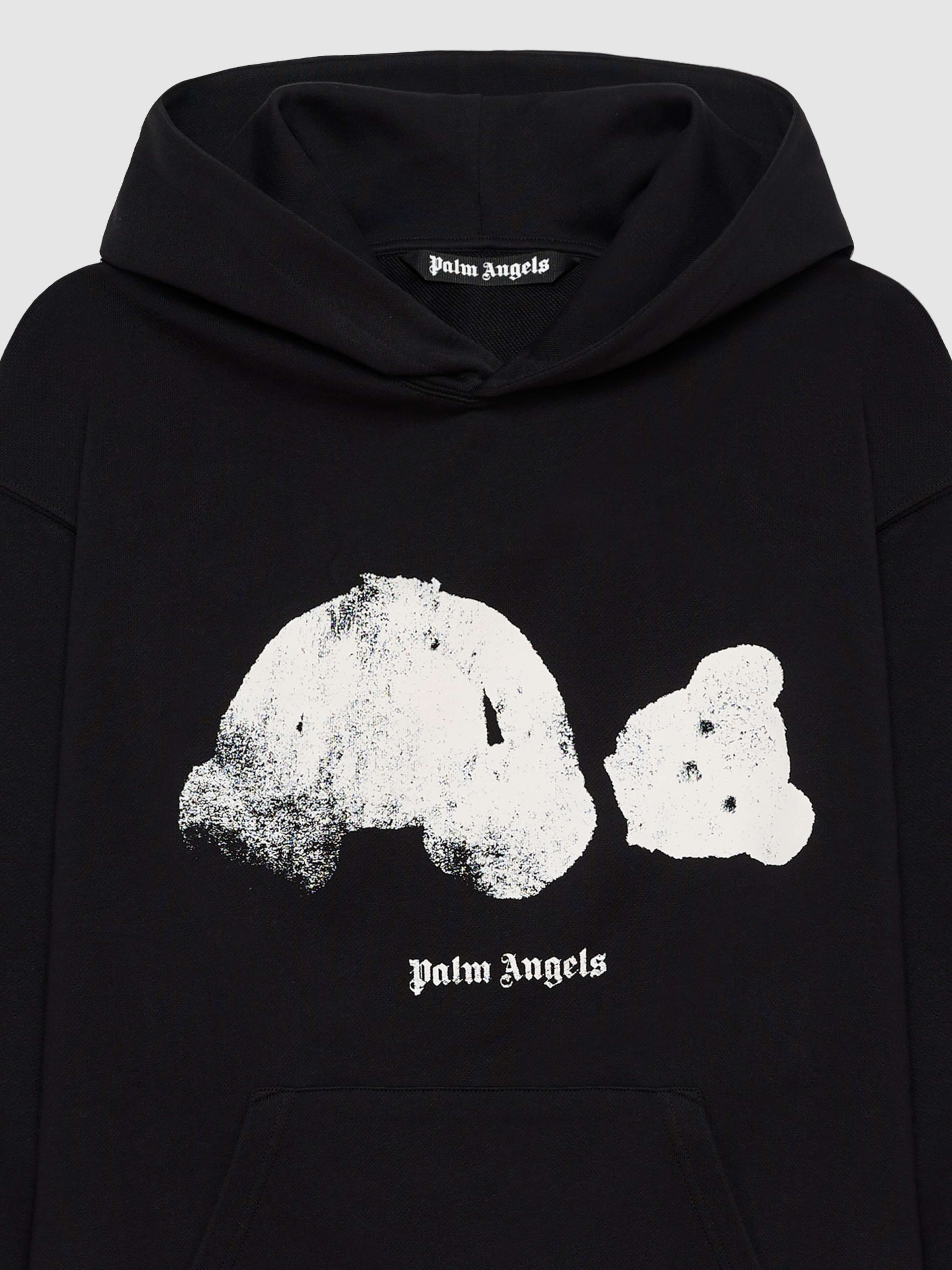PALM ANGELS Spray Broken Bear Hoodie Black/White PMBB17DT26FLE002