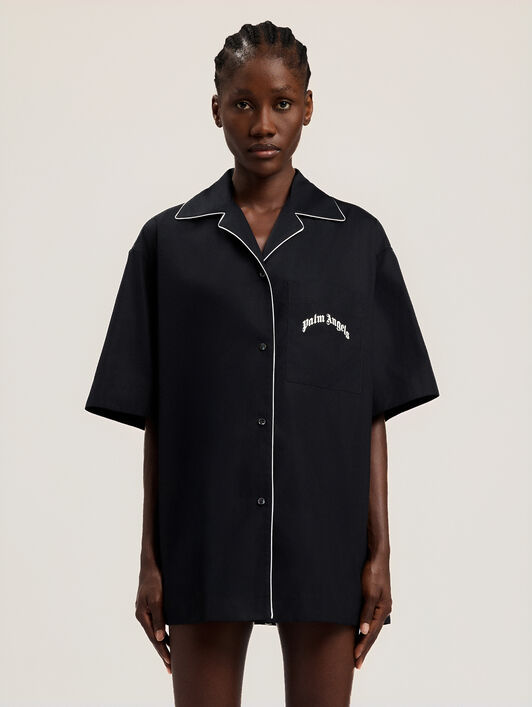 PALM ANGELS Curved Logo Bowling Shirt BLACK OFF WHITE PWGG005S26FAB001