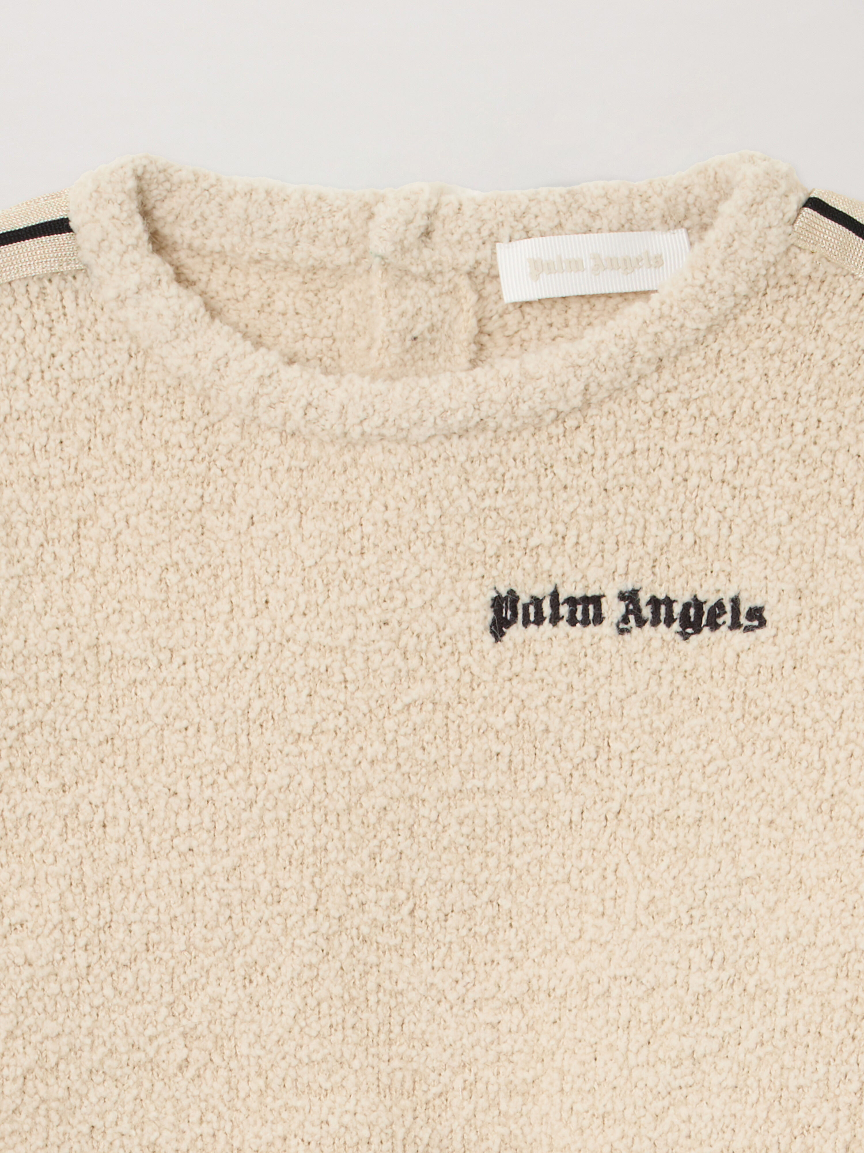 PALM ANGELS Logo Teddy Track Knit Crew ECRU - BROWN PBXP003F25KNI001