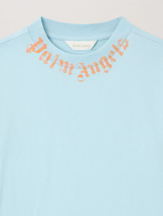 PALM ANGELS Neck Logo Brushed T-Shirt BLU BIMBO/ BABY BLUE PBAA003S26JER004